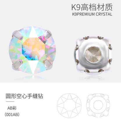 Xichuan New Round Colorful Hollow Claw Drill Hand-Seam Diamond Pointed Bottom Glass Crystal Diamond DIY Wedding Dress Apparel Accessories