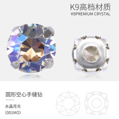 Xichuan New Round Colorful Hollow Claw Drill Hand-Seam Diamond Pointed Bottom Glass Crystal Diamond DIY Wedding Dress Apparel Accessories