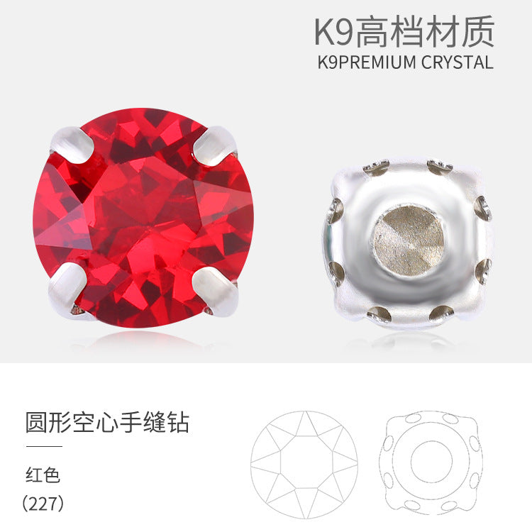 Xichuan New Round Colorful Hollow Claw Drill Hand-Seam Diamond Pointed Bottom Glass Crystal Diamond DIY Wedding Dress Apparel Accessories