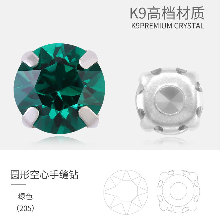 Xichuan New Round Colorful Hollow Claw Drill Hand-Seam Diamond Pointed Bottom Glass Crystal Diamond DIY Wedding Dress Apparel Accessories