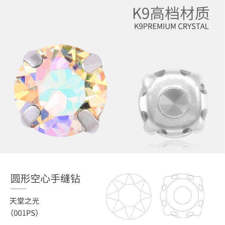 Xichuan New Round Colorful Hollow Claw Drill Hand-Seam Diamond Pointed Bottom Glass Crystal Diamond DIY Wedding Dress Apparel Accessories