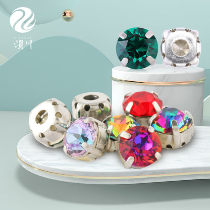 Xichuan New Round Colorful Hollow Claw Drill Hand-Seam Diamond Pointed Bottom Glass Crystal Diamond DIY Wedding Dress Apparel Accessories