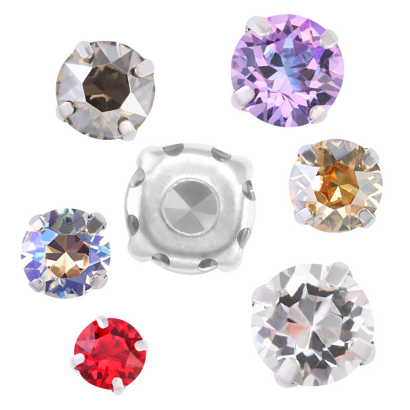 Xichuan New Round Colorful Hollow Claw Drill Hand-Seam Diamond Pointed Bottom Glass Crystal Diamond DIY Wedding Dress Apparel Accessories