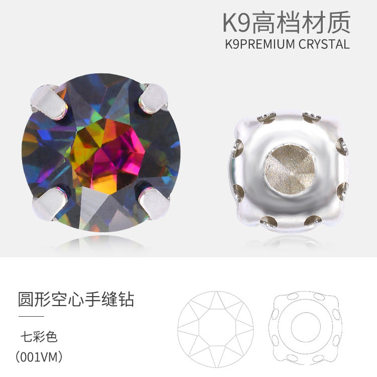 Xichuan New Round Colorful Hollow Claw Drill Hand-Seam Diamond Pointed Bottom Glass Crystal Diamond DIY Wedding Dress Apparel Accessories