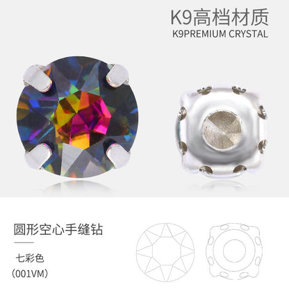 Xichuan New Round Colorful Hollow Claw Drill Hand-Seam Diamond Pointed Bottom Glass Crystal Diamond DIY Wedding Dress Apparel Accessories