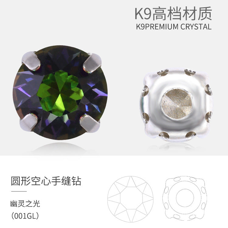 Xichuan New Round Colorful Hollow Claw Drill Hand-Seam Diamond Pointed Bottom Glass Crystal Diamond DIY Wedding Dress Apparel Accessories