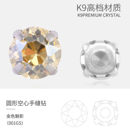 Xichuan New Round Colorful Hollow Claw Drill Hand-Seam Diamond Pointed Bottom Glass Crystal Diamond DIY Wedding Dress Apparel Accessories