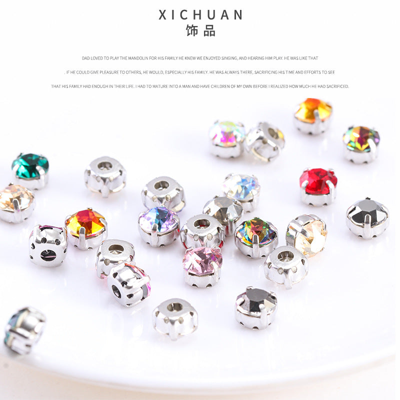 Xichuan New Round Colorful Hollow Claw Drill Hand-Seam Diamond Pointed Bottom Glass Crystal Diamond DIY Wedding Dress Apparel Accessories