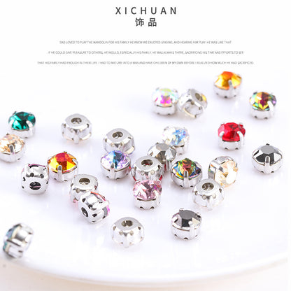 Xichuan New Round Colorful Hollow Claw Drill Hand-Seam Diamond Pointed Bottom Glass Crystal Diamond DIY Wedding Dress Apparel Accessories