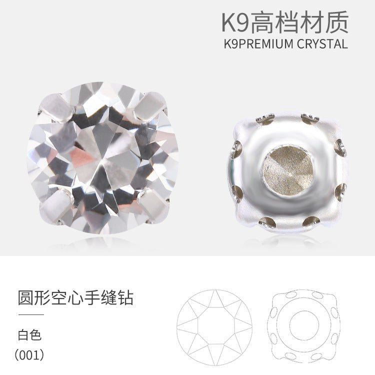 Xichuan New Round Colorful Hollow Claw Drill Hand-Seam Diamond Pointed Bottom Glass Crystal Diamond DIY Wedding Dress Apparel Accessories