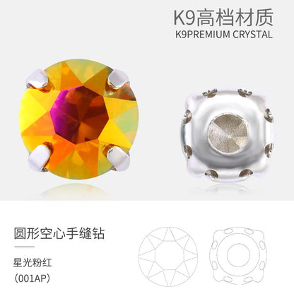 Xichuan New Round Colorful Hollow Claw Drill Hand-Seam Diamond Pointed Bottom Glass Crystal Diamond DIY Wedding Dress Apparel Accessories