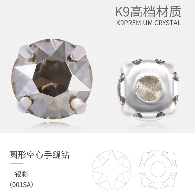 Xichuan New Round Colorful Hollow Claw Drill Hand-Seam Diamond Pointed Bottom Glass Crystal Diamond DIY Wedding Dress Apparel Accessories