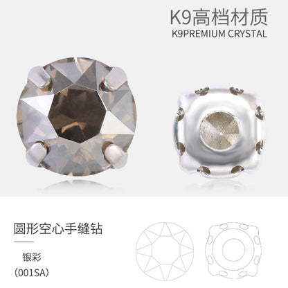 Xichuan New Round Colorful Hollow Claw Drill Hand-Seam Diamond Pointed Bottom Glass Crystal Diamond DIY Wedding Dress Apparel Accessories