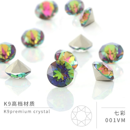 Cross-border new pointed bottom diamond, Shiyue face rhinestone, nail art diamond, clothing accessories, accessories, multi-faceted round pointed bottom diamond
