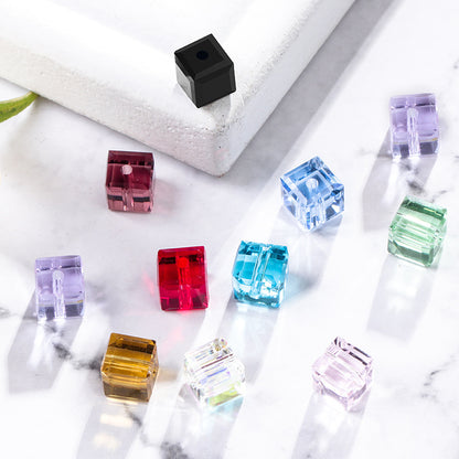 Perforated sugar cubes, crystal glass beads, through-hole beads, hanging plated craft accessories, bracelets, chain beads, square flat beads