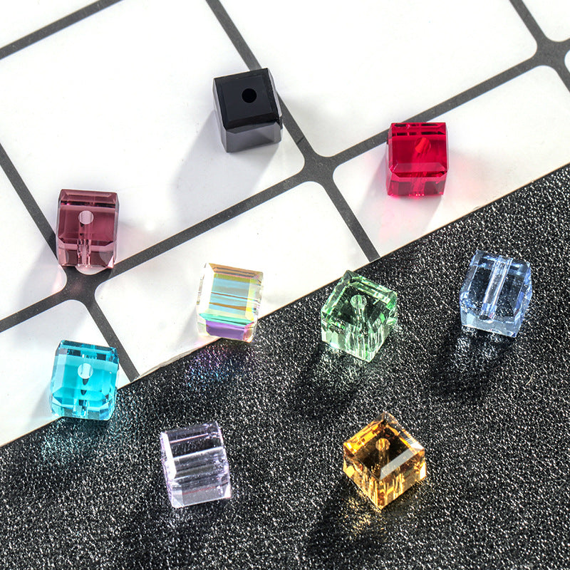 Perforated sugar cubes, crystal glass beads, through-hole beads, hanging plated craft accessories, bracelets, chain beads, square flat beads