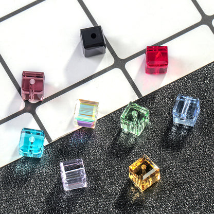 Perforated sugar cubes, crystal glass beads, through-hole beads, hanging plated craft accessories, bracelets, chain beads, square flat beads