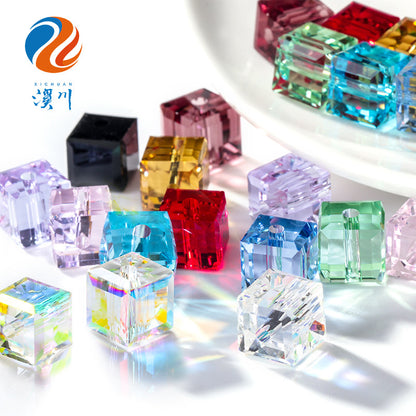 Perforated sugar cubes, crystal glass beads, through-hole beads, hanging plated craft accessories, bracelets, chain beads, square flat beads