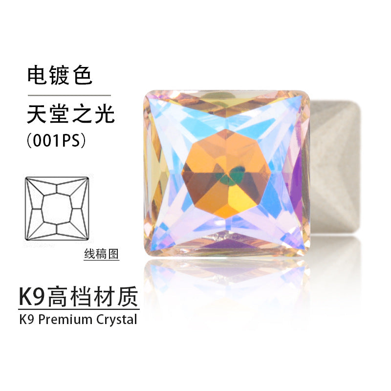 Cross-border hot-selling square right-angle high-top glass drill, special-shaped water rhinestone, DIY square pointed base diamond inlaid with diamond attachment materials