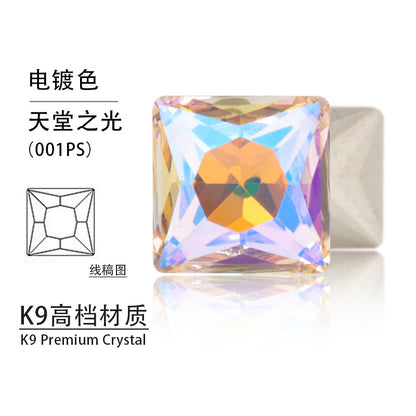 Cross-border hot-selling square right-angle high-top glass drill, special-shaped water rhinestone, DIY square pointed base diamond inlaid with diamond attachment materials