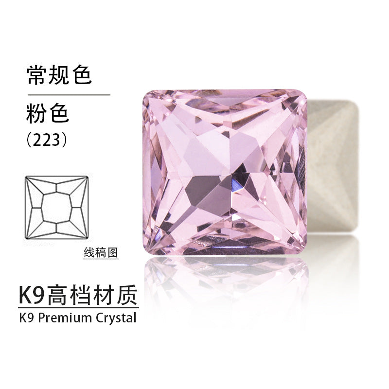 Cross-border hot-selling square right-angle high-top glass drill, special-shaped water rhinestone, DIY square pointed base diamond inlaid with diamond attachment materials