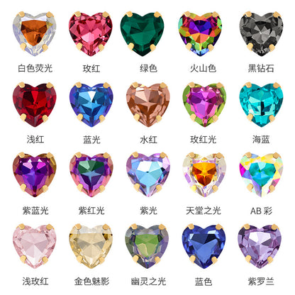 Cross-border new product: Peach heart hollow claw drill, special-shaped diamond DIY jewelry accessories, thickened copper claw clothing accessories