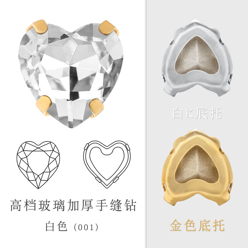 Cross-border new product: Peach heart hollow claw drill, special-shaped diamond DIY jewelry accessories, thickened copper claw clothing accessories