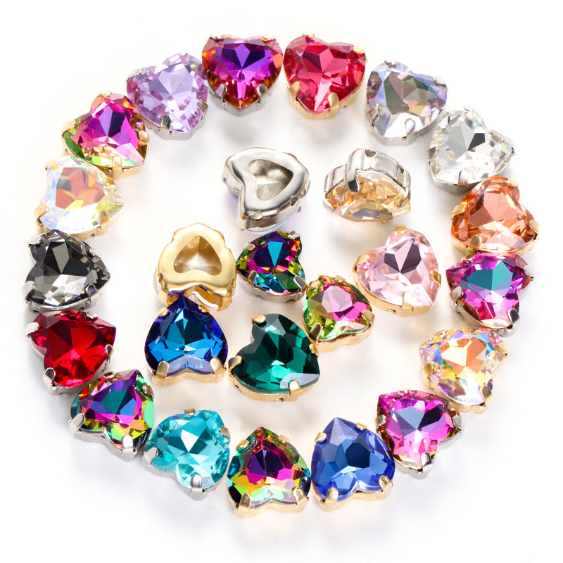 Cross-border new product: Peach heart hollow claw drill, special-shaped diamond DIY jewelry accessories, thickened copper claw clothing accessories