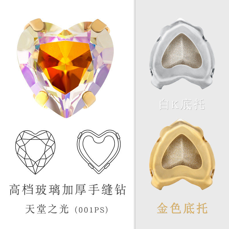Cross-border new product: Peach heart hollow claw drill, special-shaped diamond DIY jewelry accessories, thickened copper claw clothing accessories