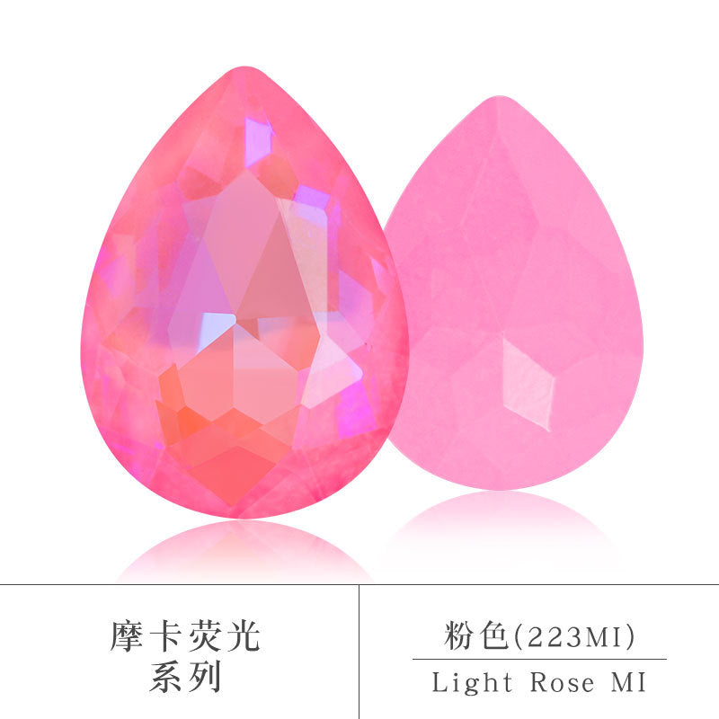 Factory direct sales waterdrop mocha fluorescent AB rhinestone DIY jewelry accessories pointed bottom diamond finished jewelry and diamond attachment materials
