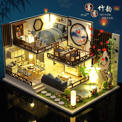 Quyiya DIY hut Chinese style national tide ancient style plain elegant antique building assembly model villa ink fragrance bamboo rhyme