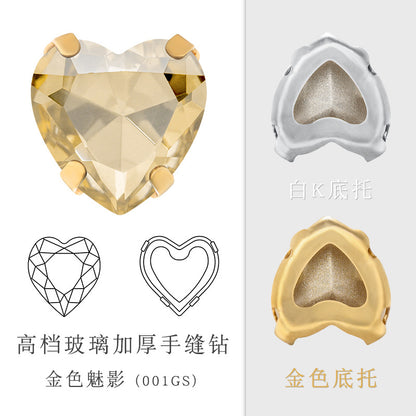 Cross-border new product: Peach heart hollow claw drill, special-shaped diamond DIY jewelry accessories, thickened copper claw clothing accessories