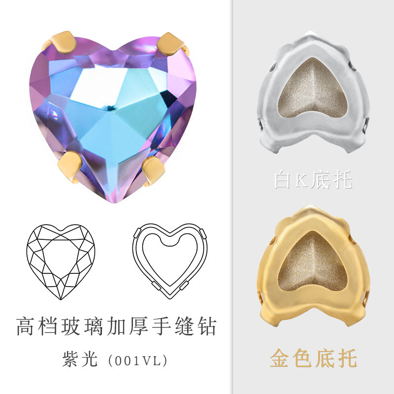 Cross-border new product: Peach heart hollow claw drill, special-shaped diamond DIY jewelry accessories, thickened copper claw clothing accessories