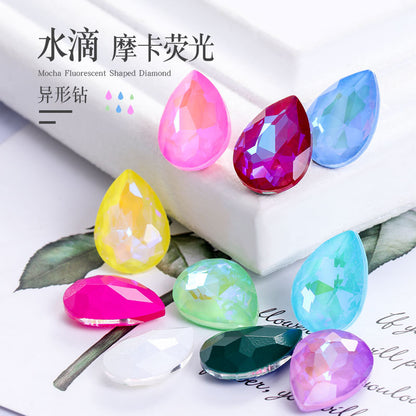 Factory direct sales waterdrop mocha fluorescent AB rhinestone DIY jewelry accessories pointed bottom diamond finished jewelry and diamond attachment materials