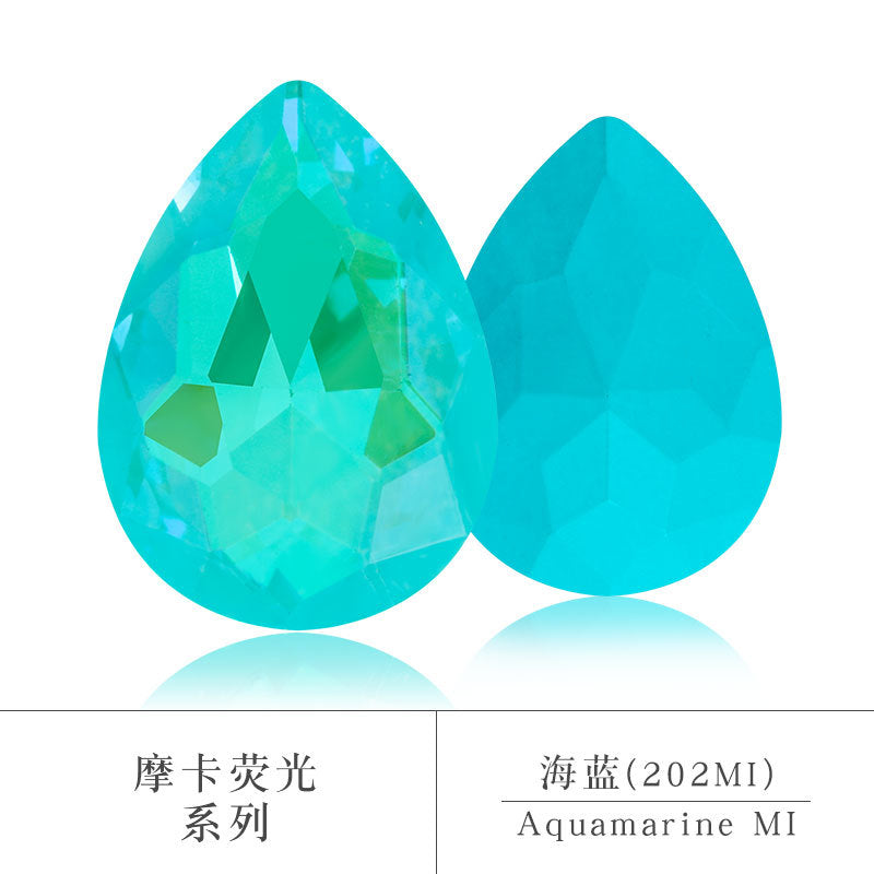 Factory direct sales waterdrop mocha fluorescent AB rhinestone DIY jewelry accessories pointed bottom diamond finished jewelry and diamond attachment materials