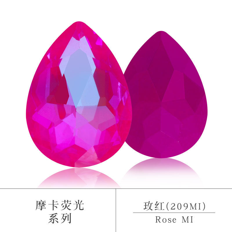 Factory direct sales waterdrop mocha fluorescent AB rhinestone DIY jewelry accessories pointed bottom diamond finished jewelry and diamond attachment materials