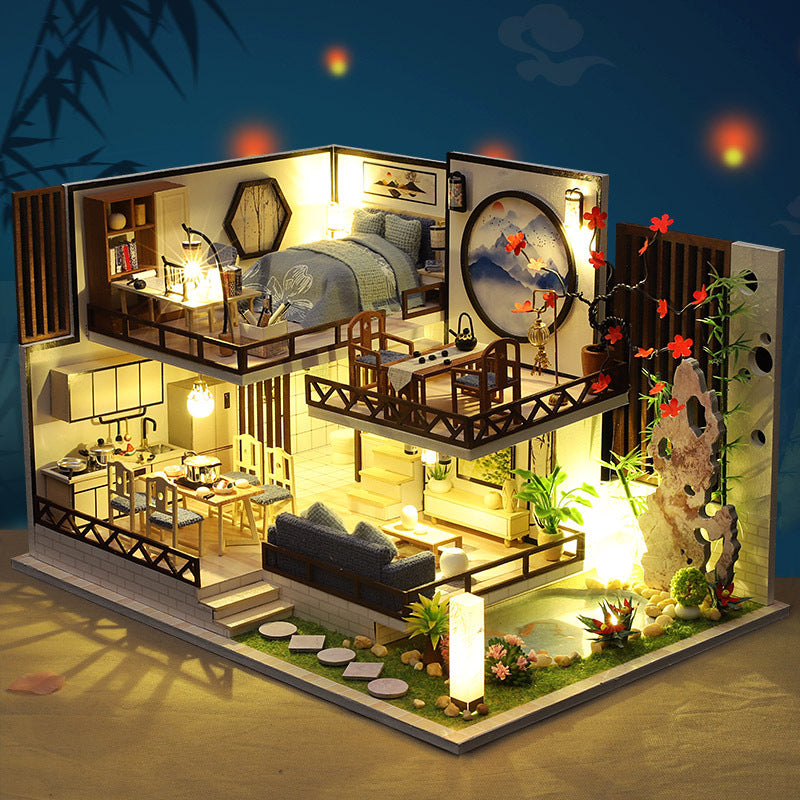 Quyiya DIY hut Chinese style national tide ancient style plain elegant antique building assembly model villa ink fragrance bamboo rhyme