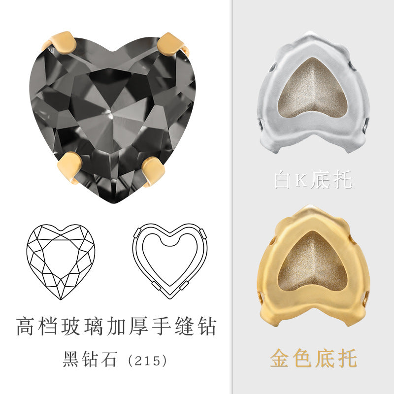 Cross-border new product: Peach heart hollow claw drill, special-shaped diamond DIY jewelry accessories, thickened copper claw clothing accessories