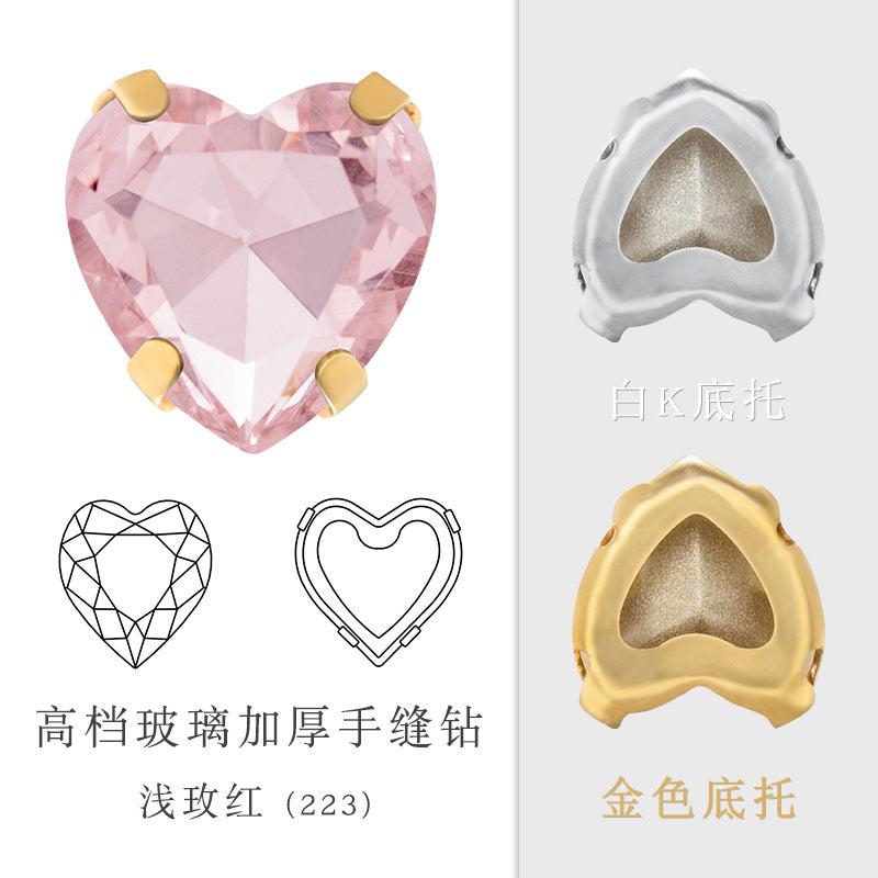 Cross-border new product: Peach heart hollow claw drill, special-shaped diamond DIY jewelry accessories, thickened copper claw clothing accessories
