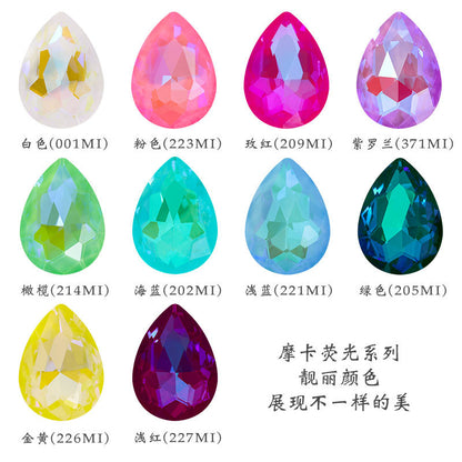 Factory direct sales waterdrop mocha fluorescent AB rhinestone DIY jewelry accessories pointed bottom diamond finished jewelry and diamond attachment materials