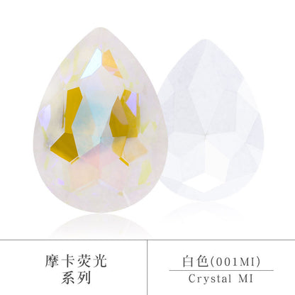 Factory direct sales waterdrop mocha fluorescent AB rhinestone DIY jewelry accessories pointed bottom diamond finished jewelry and diamond attachment materials