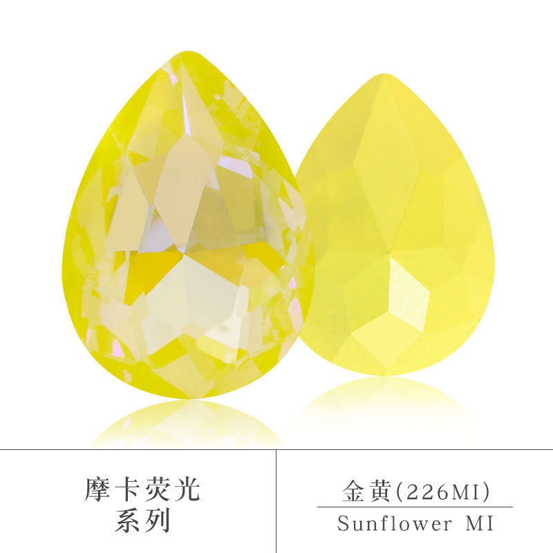 Factory direct sales waterdrop mocha fluorescent AB rhinestone DIY jewelry accessories pointed bottom diamond finished jewelry and diamond attachment materials