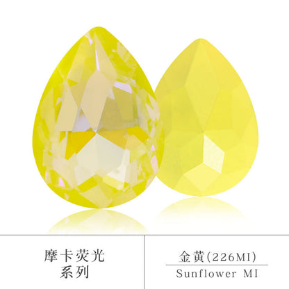 Factory direct sales waterdrop mocha fluorescent AB rhinestone DIY jewelry accessories pointed bottom diamond finished jewelry and diamond attachment materials