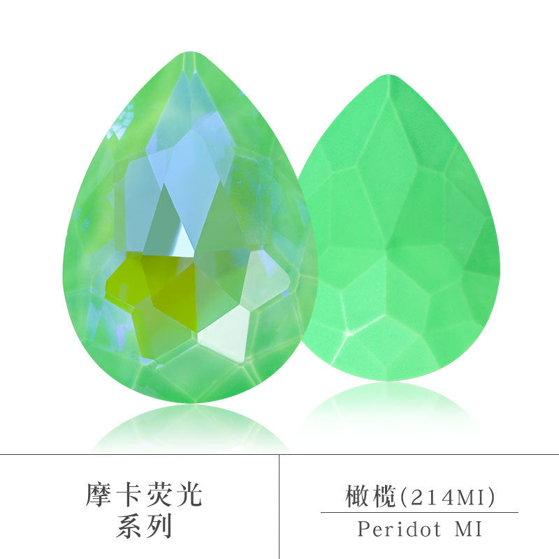 Factory direct sales waterdrop mocha fluorescent AB rhinestone DIY jewelry accessories pointed bottom diamond finished jewelry and diamond attachment materials