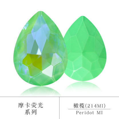Factory direct sales waterdrop mocha fluorescent AB rhinestone DIY jewelry accessories pointed bottom diamond finished jewelry and diamond attachment materials