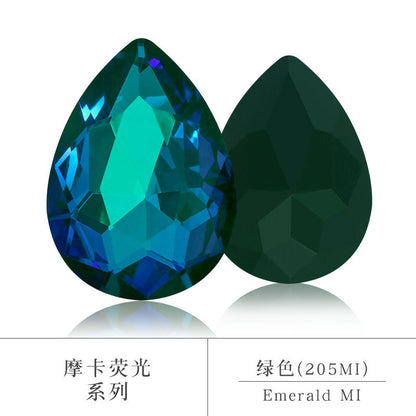 Factory direct sales waterdrop mocha fluorescent AB rhinestone DIY jewelry accessories pointed bottom diamond finished jewelry and diamond attachment materials