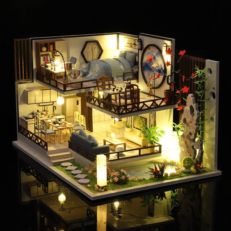 Quyiya DIY hut Chinese style national tide ancient style plain elegant antique building assembly model villa ink fragrance bamboo rhyme