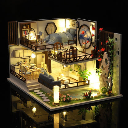 Quyiya DIY hut Chinese style national tide ancient style plain elegant antique building assembly model villa ink fragrance bamboo rhyme