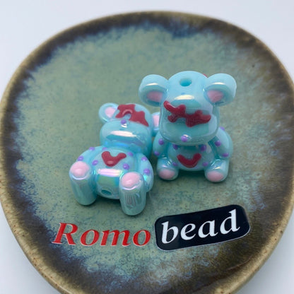 32. Shiny hand made UV print bear beads - Romo bead