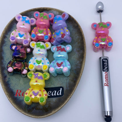 32. Shiny hand made UV print bear beads - Romo bead